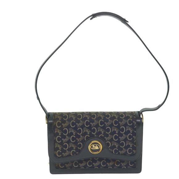 CELINE C Macadam Canvas Horse Carriage Shoulder Bag Navy Auth ar10605B - Picture 13 of 16